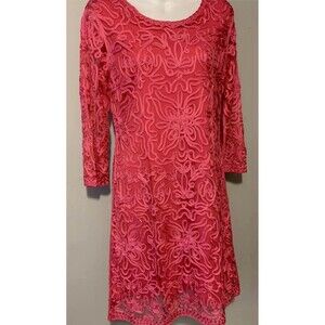 WEAVZ DESIGNER DRESS / Hot PINK over PINK EMBROIDERED/ Medium With Stretch